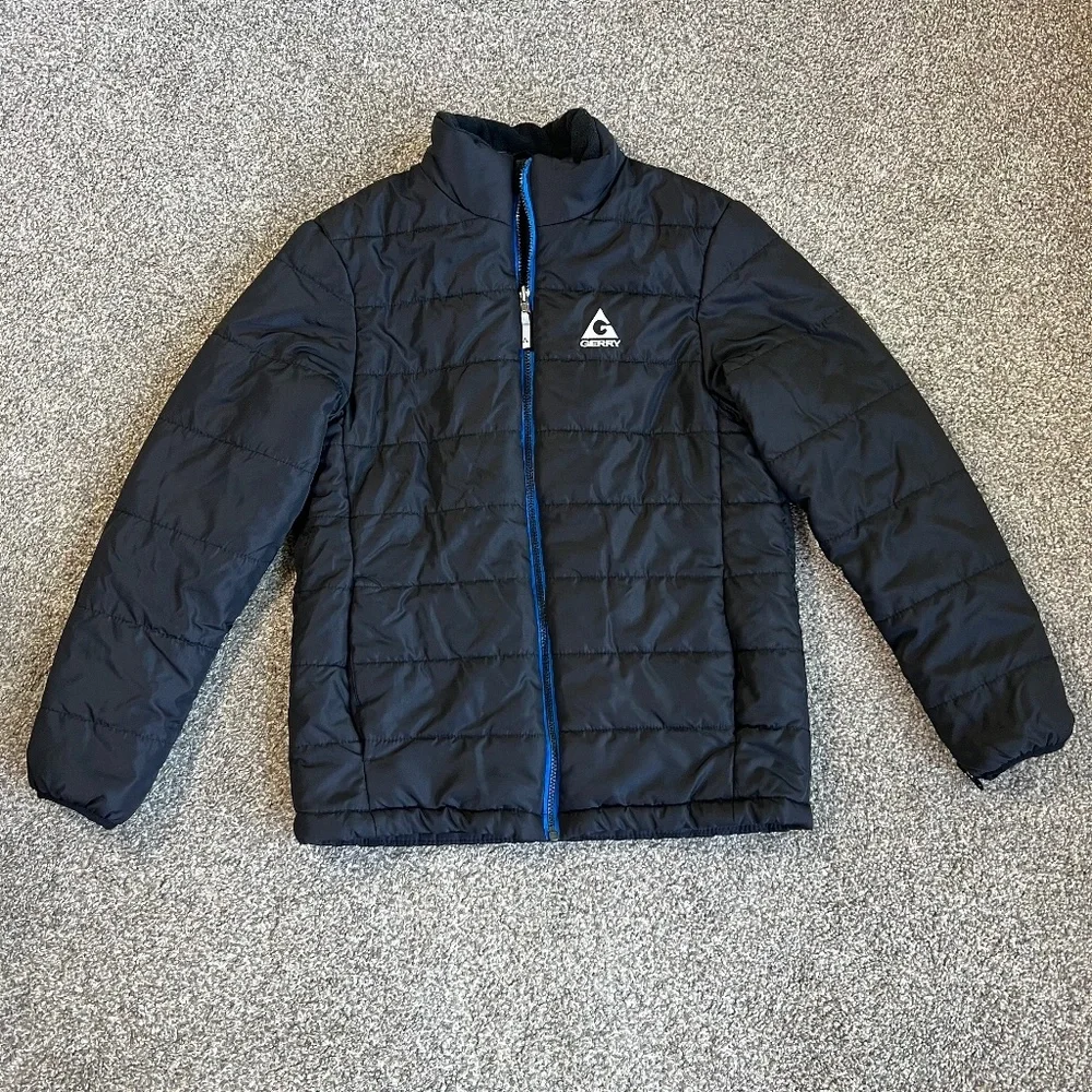 Gerry Boys Youth Black Blue Puffer Zip Up Winter Jacket, Size Large